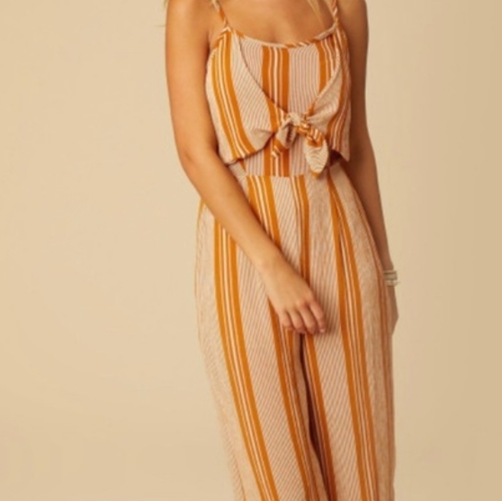Altar'd State Orange and White Striped Jumpsuit